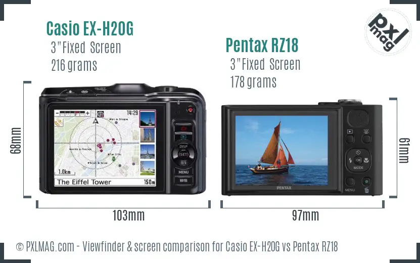 Casio EX-H20G vs Pentax RZ18 Screen and Viewfinder comparison Casio EX-H20G vs Pentax RZ18 Screen and Viewfinder comparison