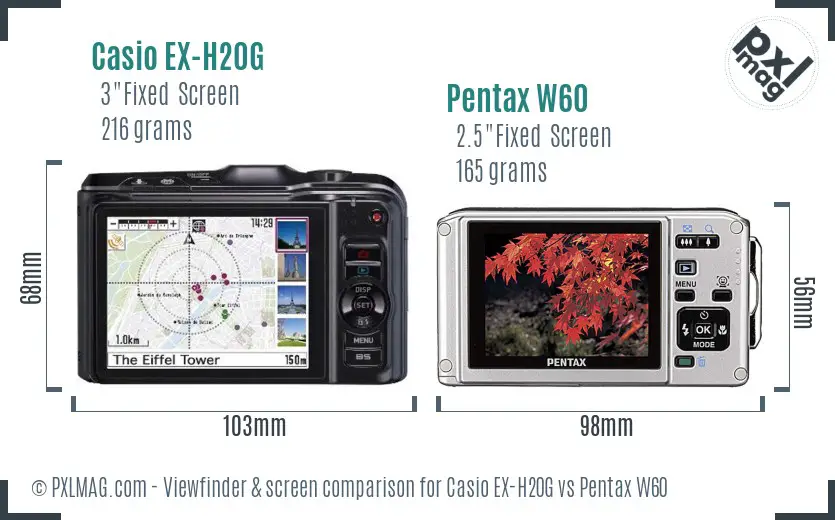 Casio EX-H20G vs Pentax W60 Screen and Viewfinder comparison Casio EX-H20G vs Pentax W60 Screen and Viewfinder comparison