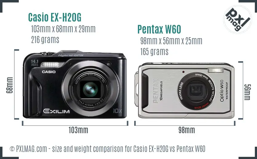 Casio EX-H20G vs Pentax W60 size comparison Casio EX-H20G vs Pentax W60 size comparison