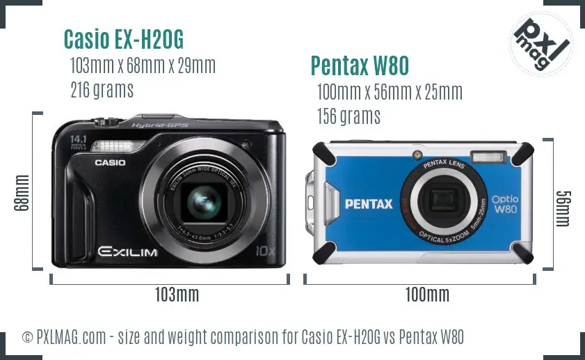 Casio EX-H20G vs Pentax W80 size comparison Casio EX-H20G vs Pentax W80 size comparison