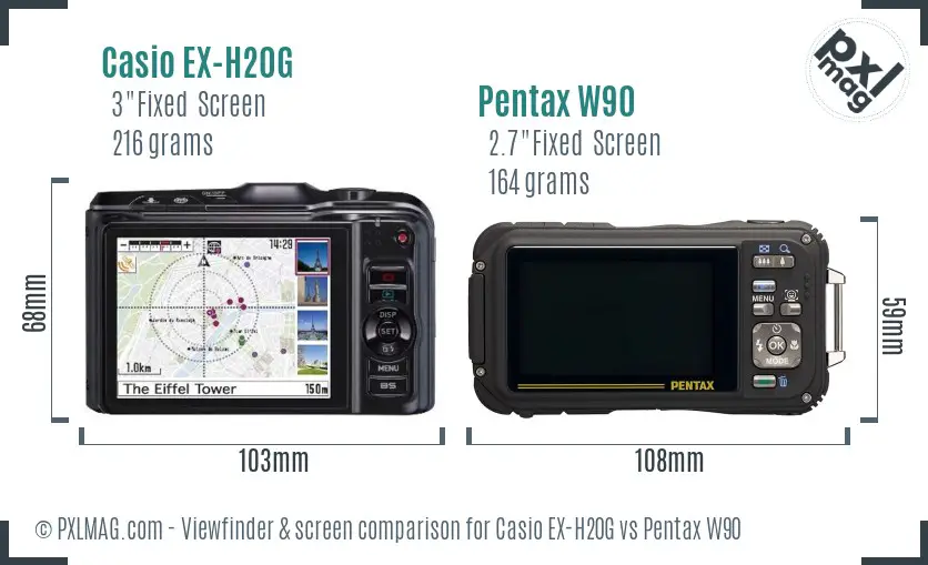 Casio EX-H20G vs Pentax W90 Screen and Viewfinder comparison