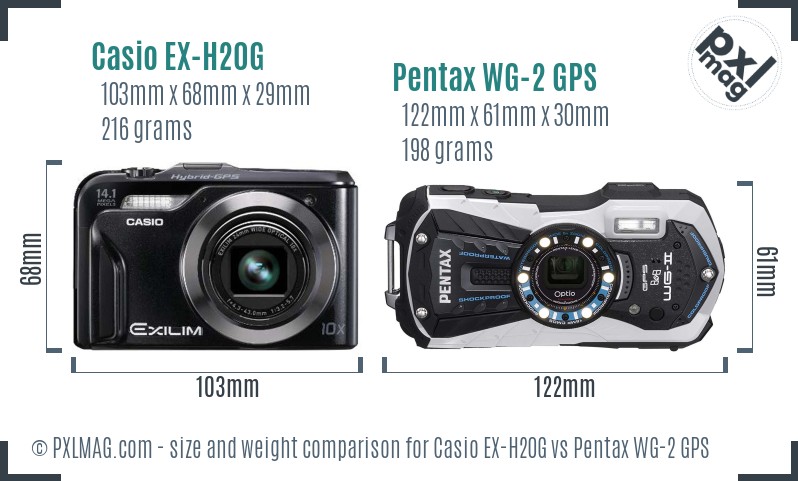Casio EX-H20G vs Pentax WG-2 GPS size comparison