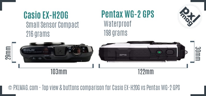 Casio EX-H20G vs Pentax WG-2 GPS top view buttons comparison