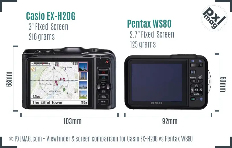 Casio EX-H20G vs Pentax WS80 Screen and Viewfinder comparison