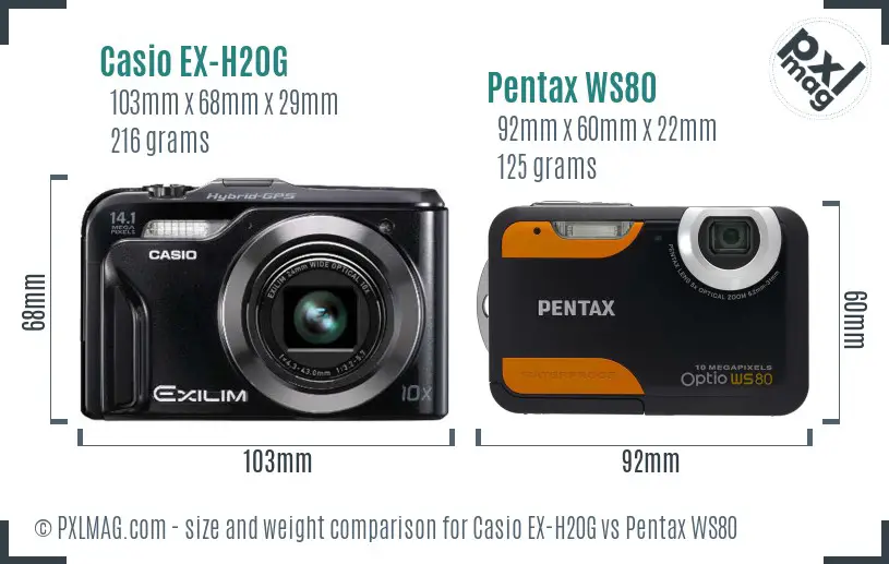 Casio EX-H20G vs Pentax WS80 size comparison