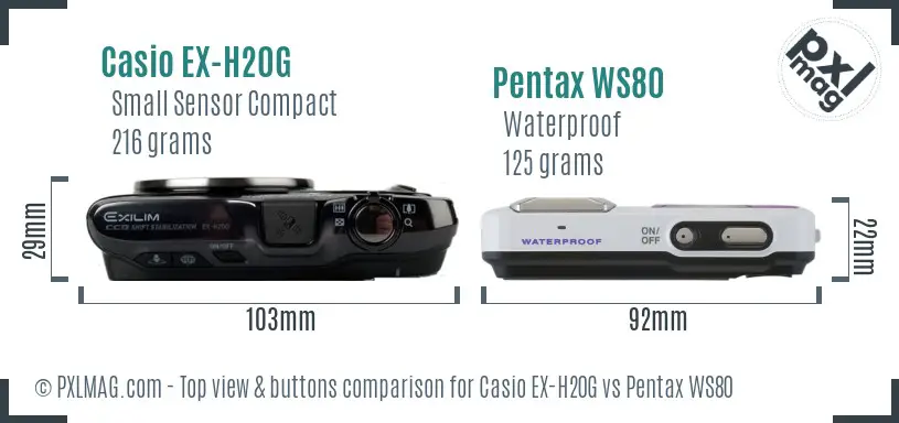 Casio EX-H20G vs Pentax WS80 top view buttons comparison