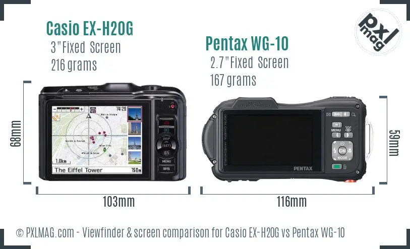 Casio EX-H20G vs Pentax WG-10 Screen and Viewfinder comparison