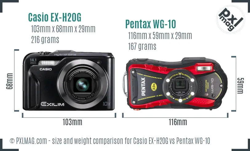Casio EX-H20G vs Pentax WG-10 size comparison