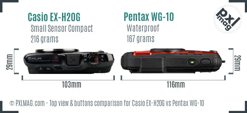 Casio EX-H20G vs Pentax WG-10 top view buttons comparison