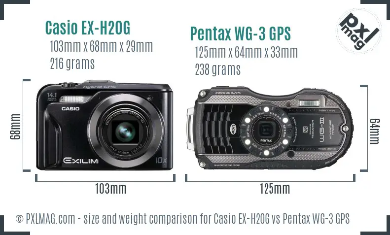 Casio EX-H20G vs Pentax WG-3 GPS size comparison