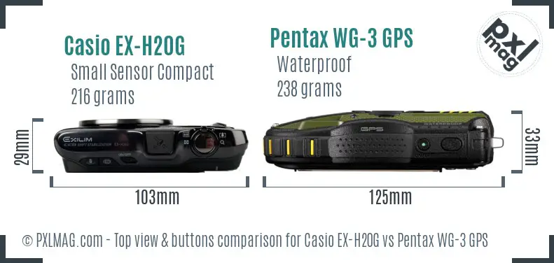 Casio EX-H20G vs Pentax WG-3 GPS top view buttons comparison