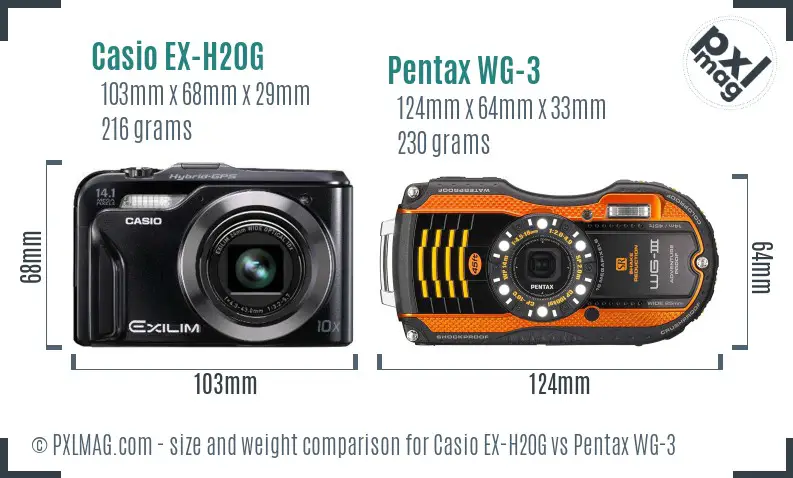 Casio EX-H20G vs Pentax WG-3 size comparison