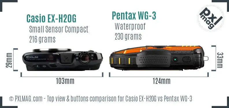 Casio EX-H20G vs Pentax WG-3 top view buttons comparison