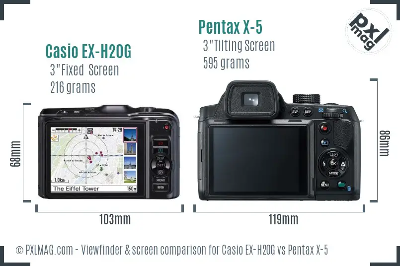 Casio EX-H20G vs Pentax X-5 Screen and Viewfinder comparison