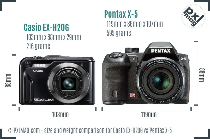 Casio EX-H20G vs Pentax X-5 size comparison