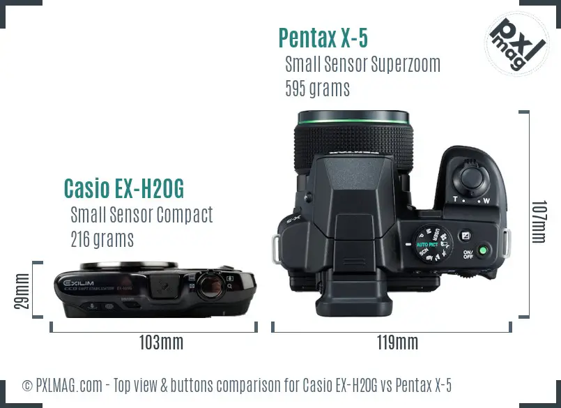 Casio EX-H20G vs Pentax X-5 top view buttons comparison