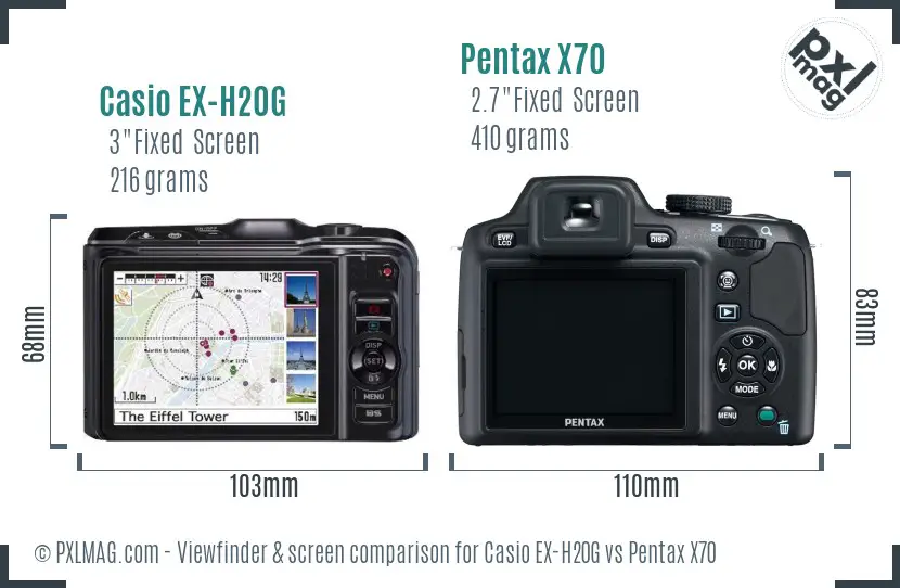 Casio EX-H20G vs Pentax X70 Screen and Viewfinder comparison
