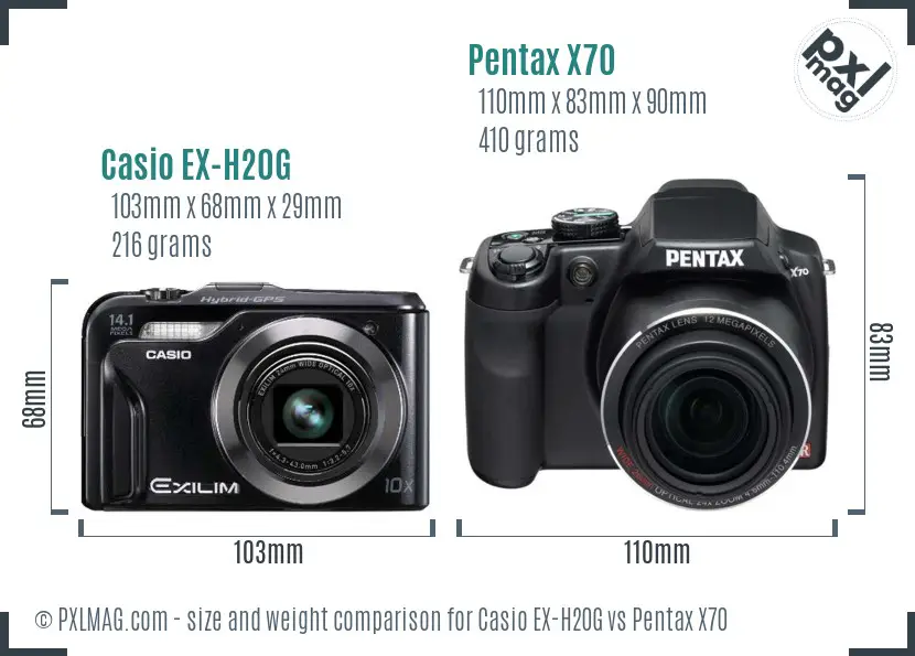 Casio EX-H20G vs Pentax X70 size comparison