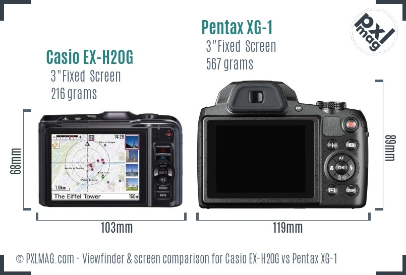 Casio EX-H20G vs Pentax XG-1 Screen and Viewfinder comparison