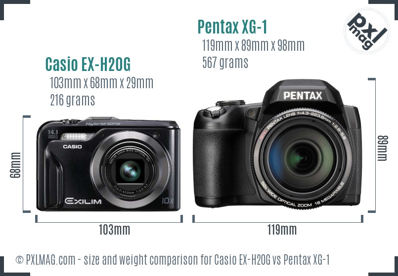 Casio EX-H20G vs Pentax XG-1 size comparison