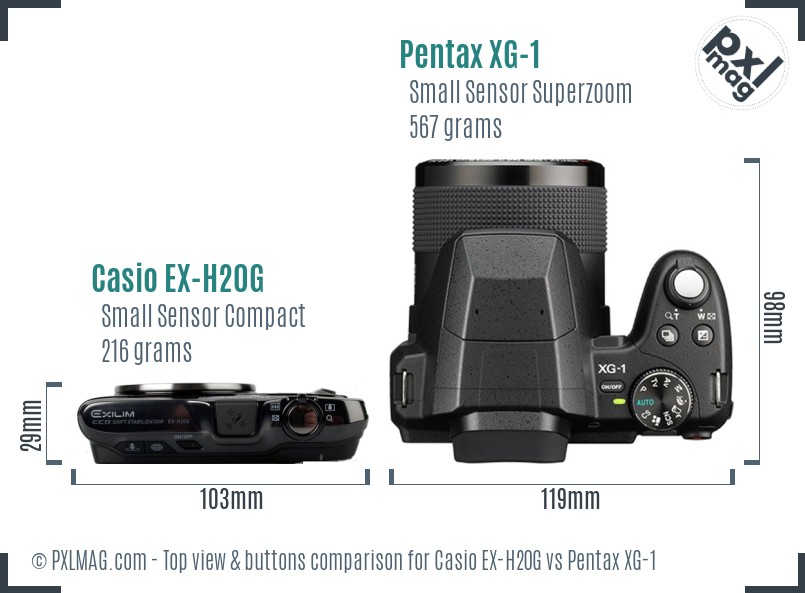 Casio EX-H20G vs Pentax XG-1 top view buttons comparison