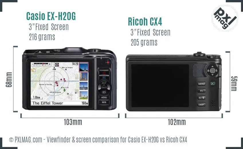 Casio EX-H20G vs Ricoh CX4 Screen and Viewfinder comparison