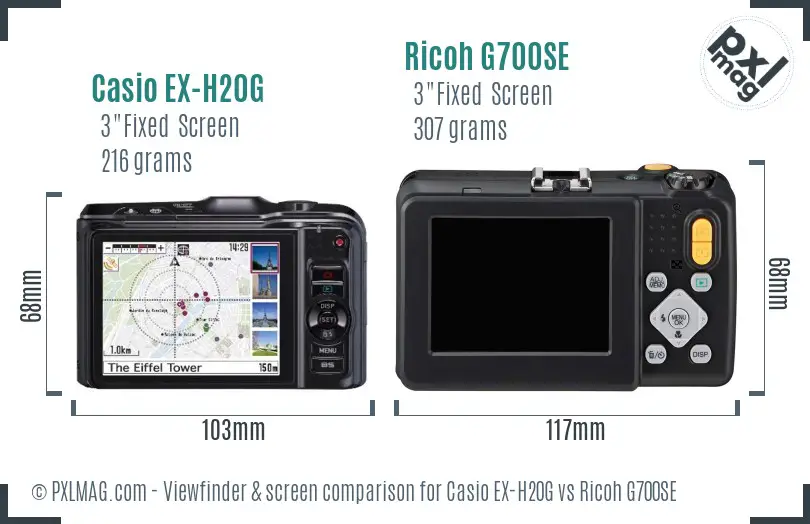 Casio EX-H20G vs Ricoh G700SE Screen and Viewfinder comparison