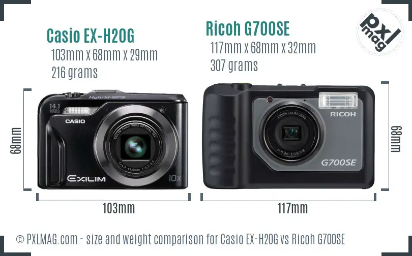 Casio EX-H20G vs Ricoh G700SE size comparison