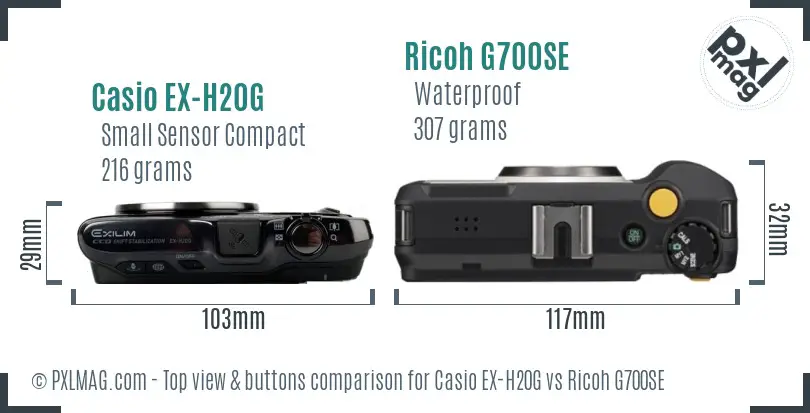 Casio EX-H20G vs Ricoh G700SE top view buttons comparison