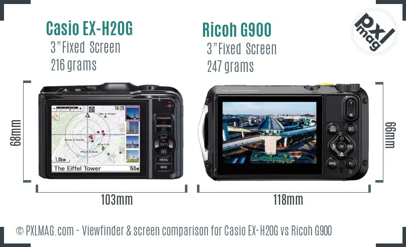 Casio EX-H20G vs Ricoh G900 Screen and Viewfinder comparison