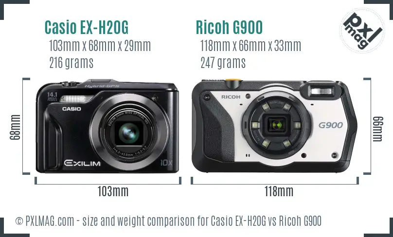 Casio EX-H20G vs Ricoh G900 size comparison