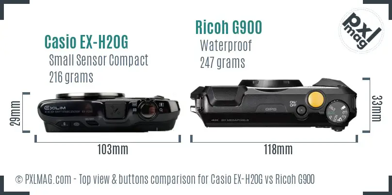 Casio EX-H20G vs Ricoh G900 top view buttons comparison