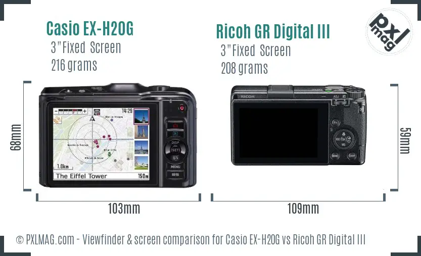 Casio EX-H20G vs Ricoh GR Digital III Screen and Viewfinder comparison