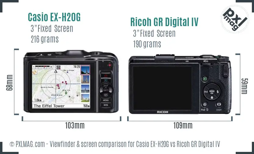 Casio EX-H20G vs Ricoh GR Digital IV Screen and Viewfinder comparison