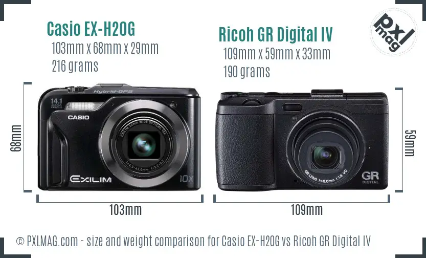 Casio EX-H20G vs Ricoh GR Digital IV size comparison