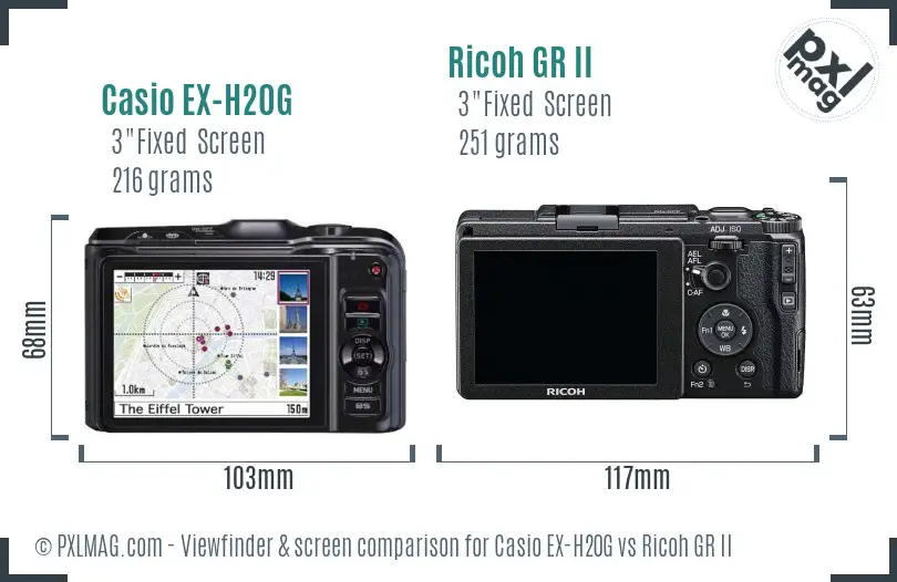 Casio EX-H20G vs Ricoh GR II Screen and Viewfinder comparison