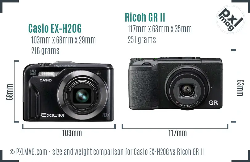 Casio EX-H20G vs Ricoh GR II size comparison