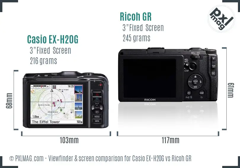 Casio EX-H20G vs Ricoh GR Screen and Viewfinder comparison