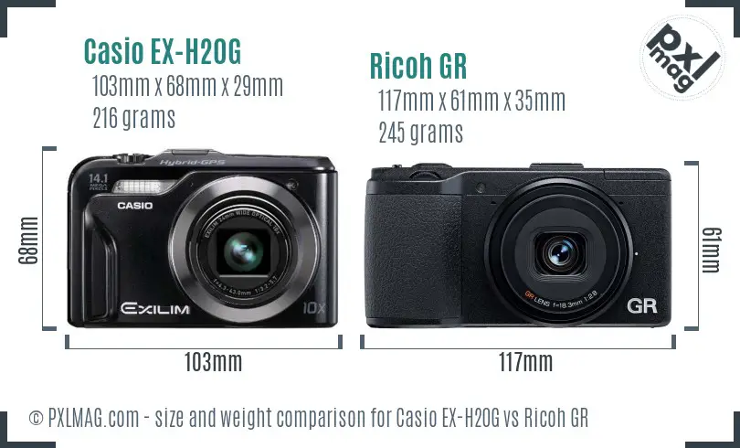 Casio EX-H20G vs Ricoh GR size comparison