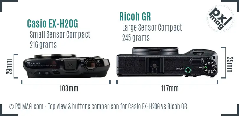 Casio EX-H20G vs Ricoh GR top view buttons comparison