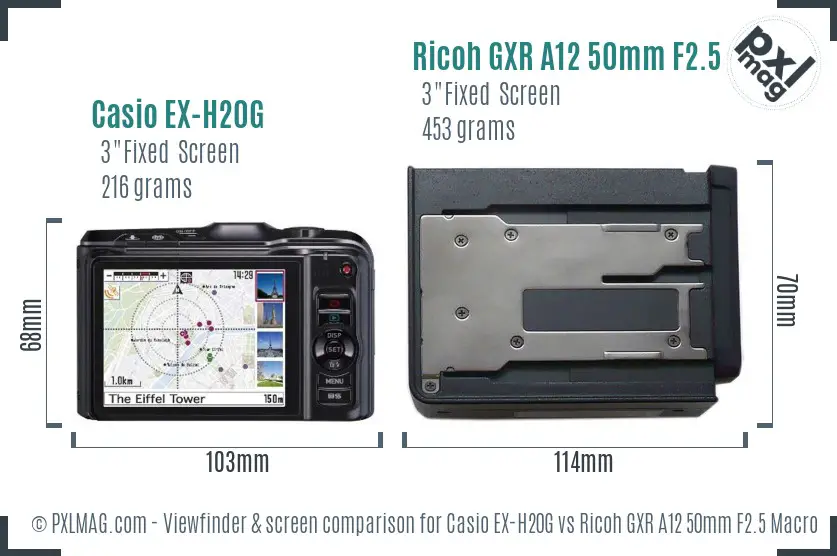 Casio EX-H20G vs Ricoh GXR A12 50mm F2.5 Macro Screen and Viewfinder comparison