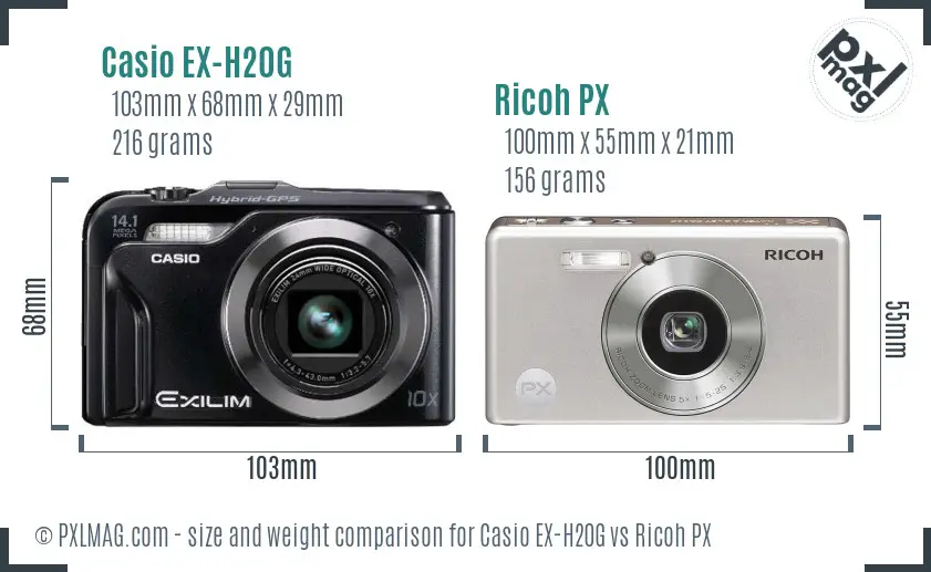 Casio EX-H20G vs Ricoh PX size comparison