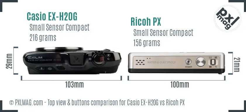 Casio EX-H20G vs Ricoh PX top view buttons comparison