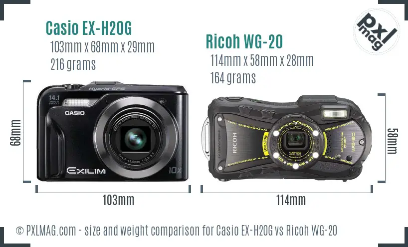 Casio EX-H20G vs Ricoh WG-20 size comparison