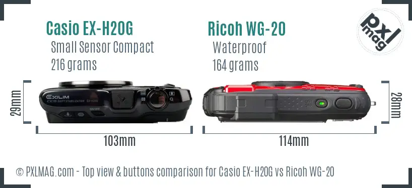 Casio EX-H20G vs Ricoh WG-20 top view buttons comparison