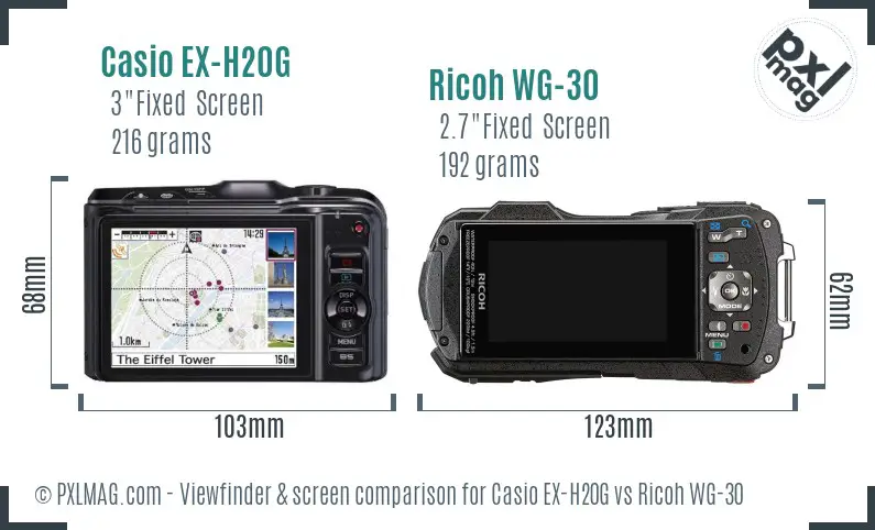 Casio EX-H20G vs Ricoh WG-30 Screen and Viewfinder comparison