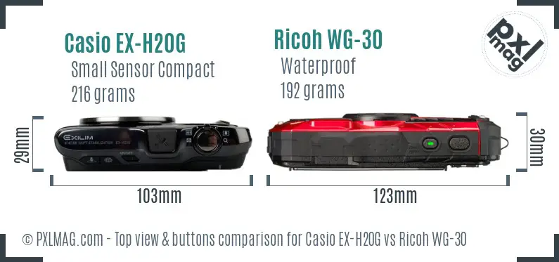 Casio EX-H20G vs Ricoh WG-30 top view buttons comparison