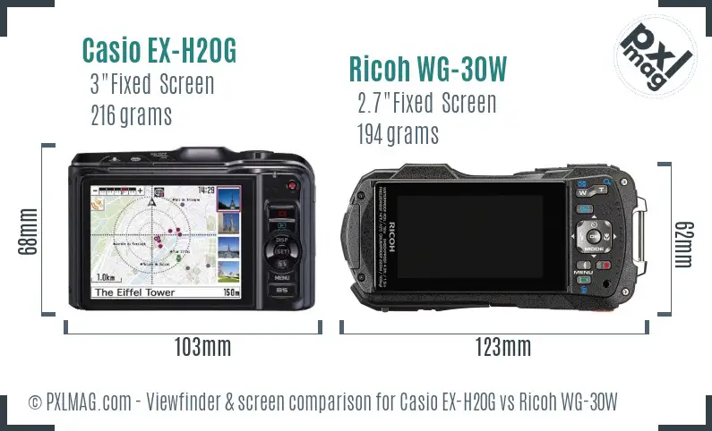 Casio EX-H20G vs Ricoh WG-30W Screen and Viewfinder comparison