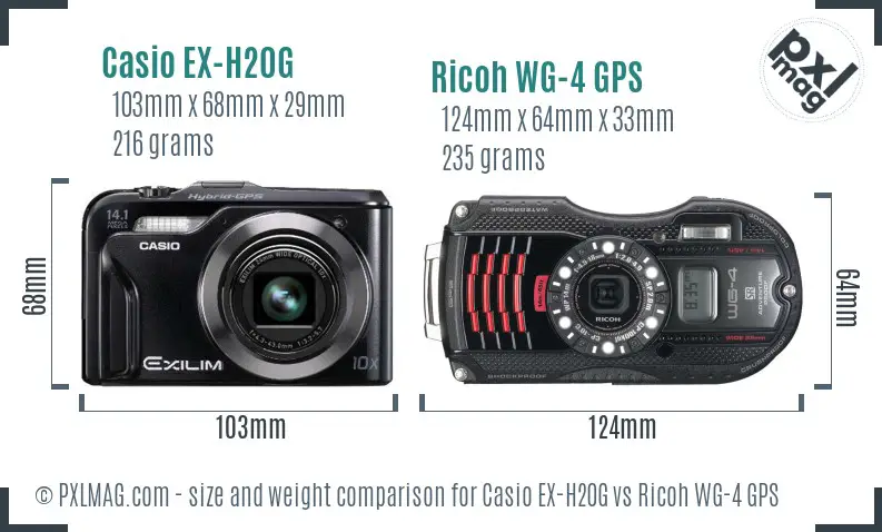 Casio EX-H20G vs Ricoh WG-4 GPS size comparison