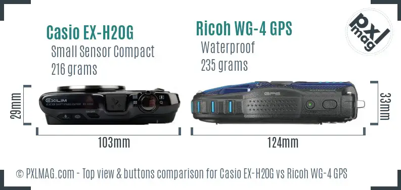 Casio EX-H20G vs Ricoh WG-4 GPS top view buttons comparison